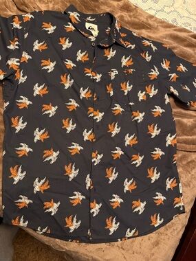 Quiksilver Navy Short-Sleeve Button-Up with Orange & White Floral Motif